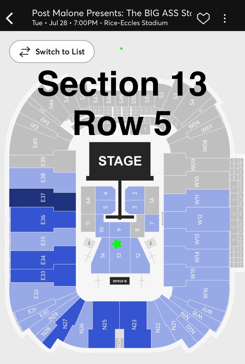 Post Malone: The Big Ass Stadium Tour Part 2 - 2 Floor Tickets, Section FLR13, Row 5