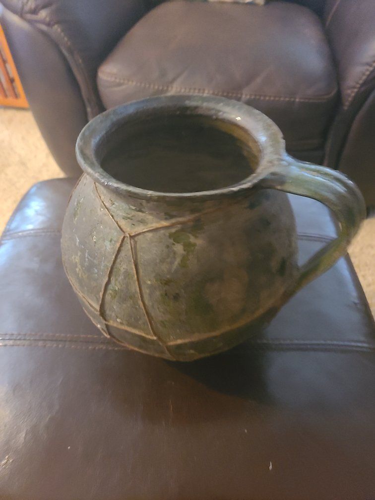 Vintage Handcrafted Ceramic Stoneware Pitcher Jug with Geometric Etchings