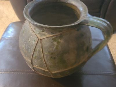 Vintage Handcrafted Ceramic Stoneware Pitcher Jug with Geometric Etchings