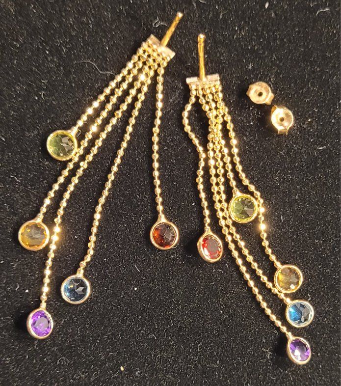 14k gold multi-colored gemstone dangle earrings fe