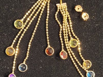 14k gold multi-colored gemstone dangle earrings fe