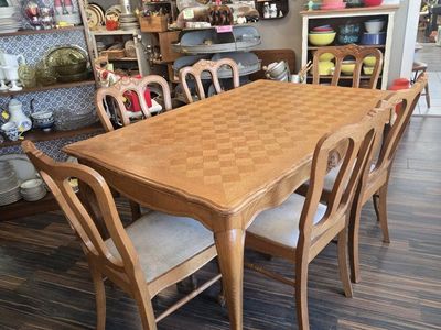 Vintage Oak Dining Table & 6 Chairs Set - Extends to Seat More
