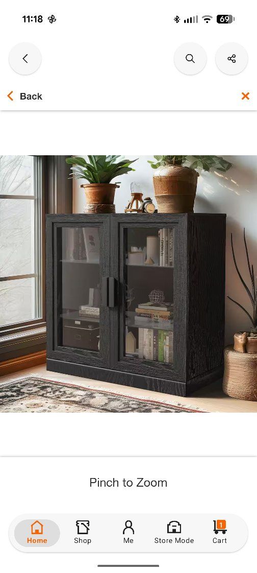 Modern Black Wood Grain Storage Cabinet with Glass Doors - 31" W x 16" D x 31" H, Max Load 150lbs