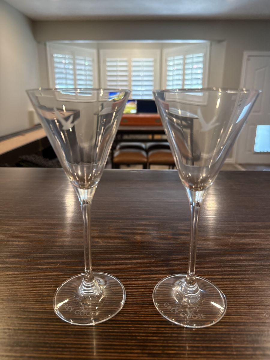 Grey Goose Etched Flute Glasses - Set of 2, Clear Stemmed Cocktail Glasses