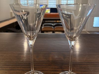 Grey Goose Etched Flute Glasses - Set of 2, Clear Stemmed Cocktail Glasses