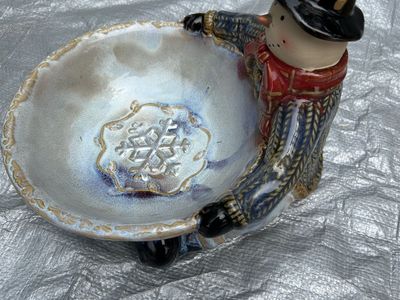 Snowman Ceramic Holiday Candy Dish Bowl Decorative Winter Decor