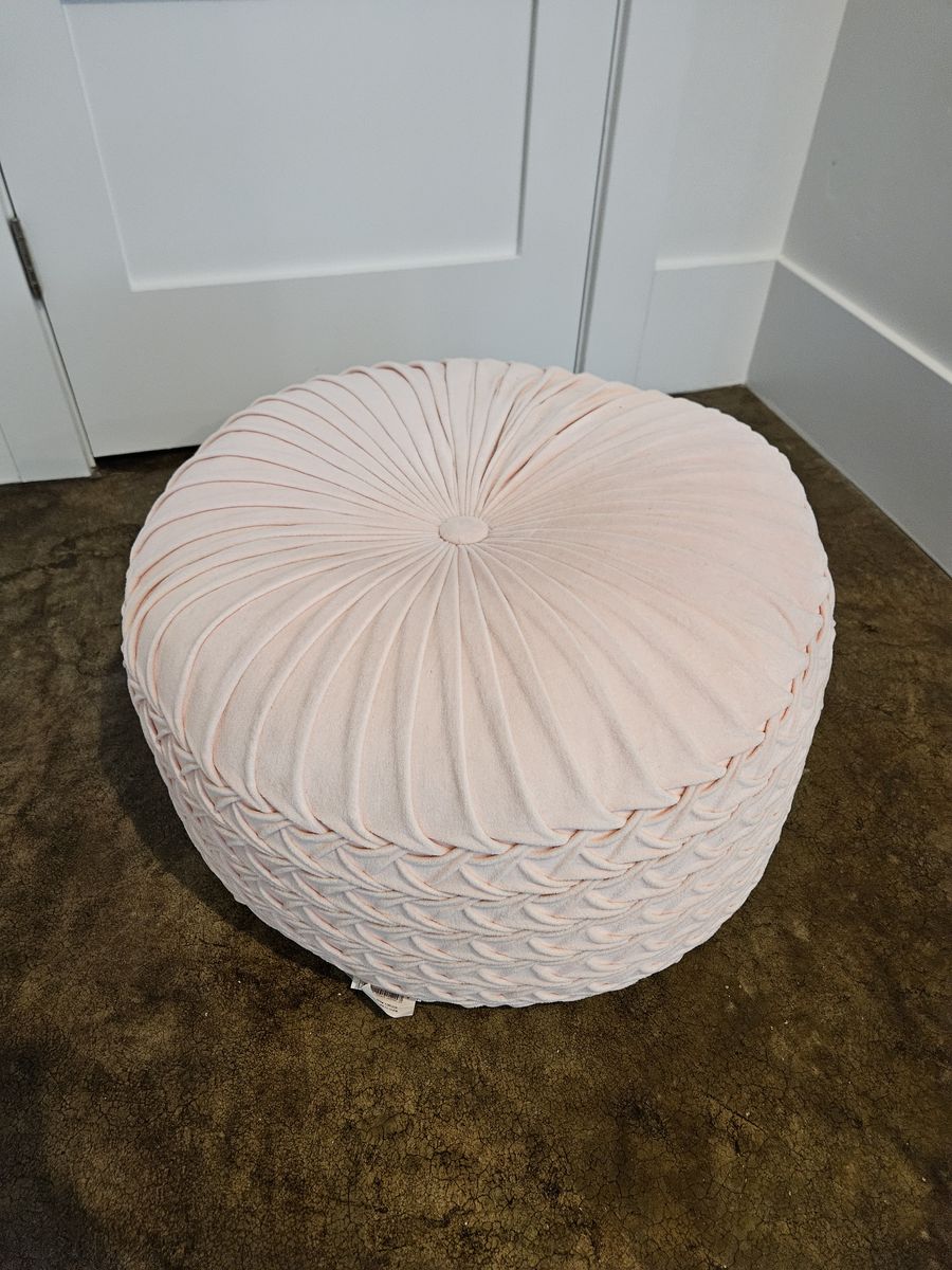 Blush Pink Velvet Pouf / ottoman / Foot stool with hearingbone texture