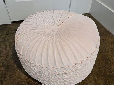 Blush Pink Velvet Pouf / ottoman / Foot stool with hearingbone texture