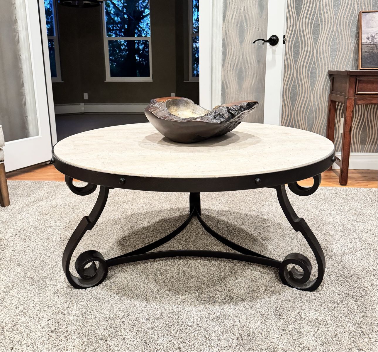 Beautiful Stone Top Wrought-iron 40x19 coffee table