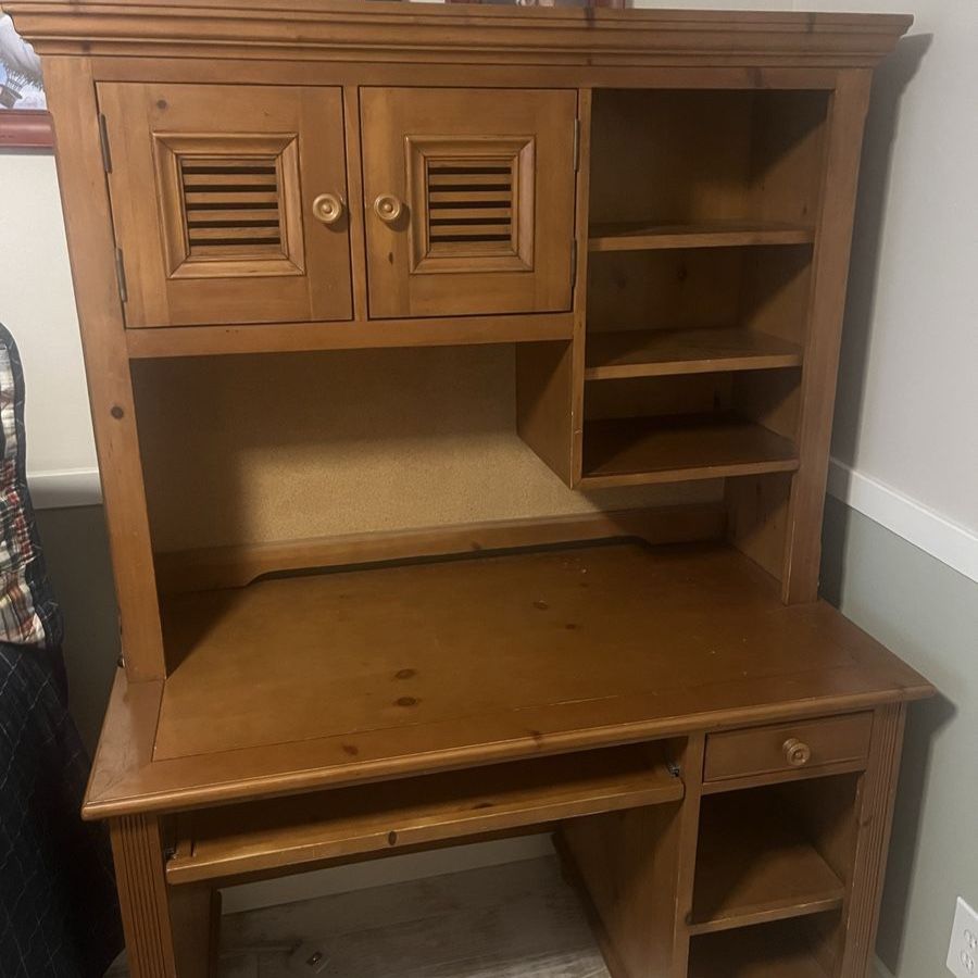 Wood Secretary Desk with Hutch and Keyboard Tray - Rustic Home Office Furniture