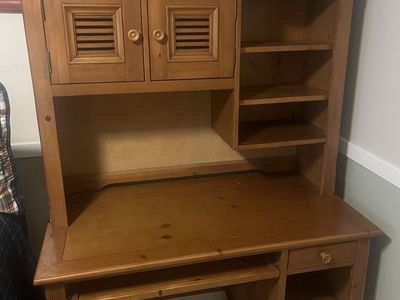Wood Secretary Desk with Hutch and Keyboard Tray - Rustic Home Office Furniture