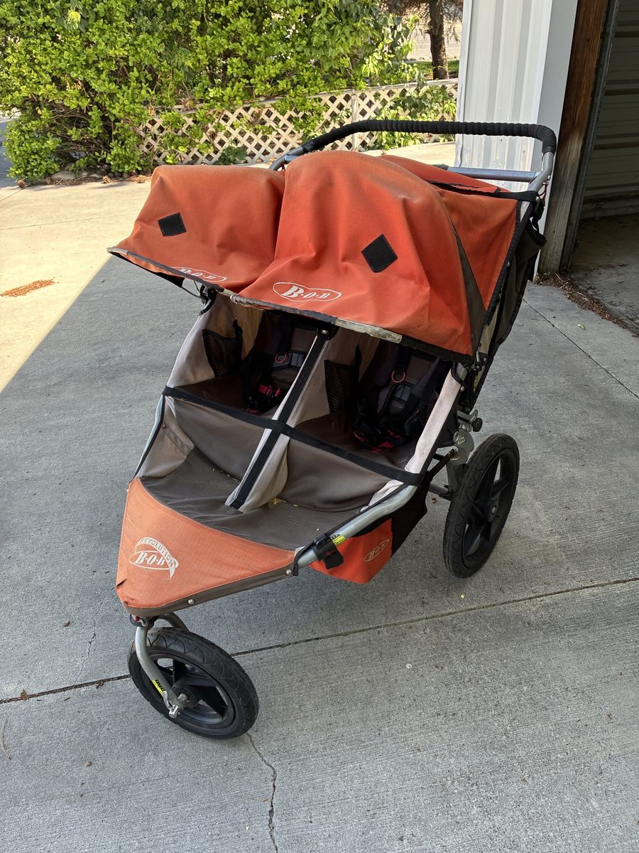 BOB Revolution Duallie Double Jogging Stroller - Orange/Grey - All-Terrain, Good Condition