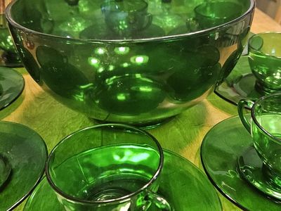 Antique punch bowl set, possibly uranium