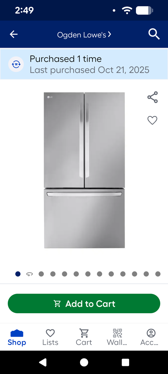 LG refrigerator, 31.7 cu ft freezer on the bottom