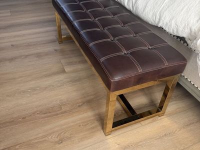 Tufted Leather Bench with Gold Metal Legs