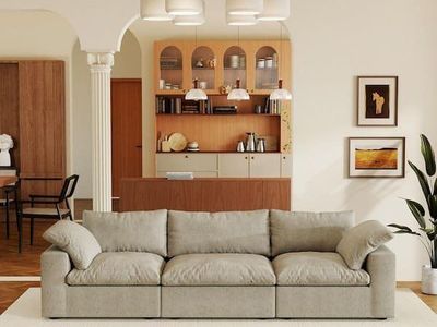 Spacious Khaki 3 Seat Oversized Sectional Cloud Sofa - Plush Upholstery, 118" Wide, Modular Design