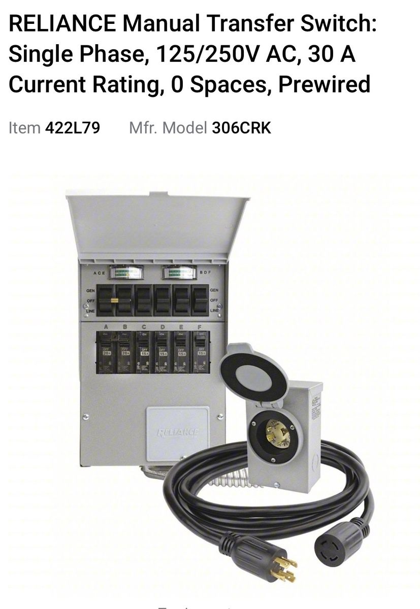 Reliance 30 AMP 120V/240V Transfer Switch