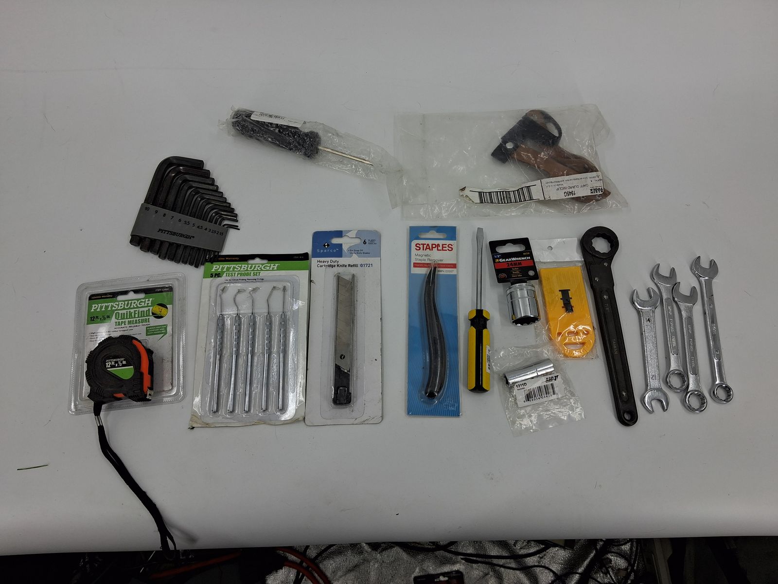 Assorted Bundle of Hand Tools & Hardware Lot - Pittsburgh Tape Measure Hex Keys Wrenches GearWrench