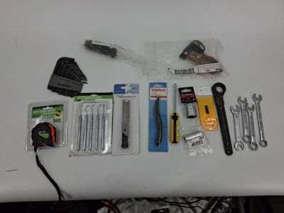 Assorted Bundle of Hand Tools & Hardware Lot - Pittsburgh Tape Measure Hex Keys Wrenches GearWrench