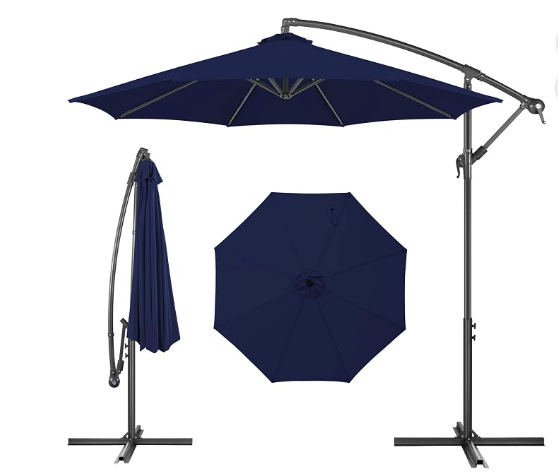 10ft Cantilever Patio Umbrella Outdoor, Large Offset Umbrella with Crank and Cross Base, UPF 50+ UV Protection Hanging Umbrella