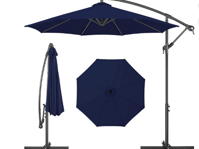 10ft Cantilever Patio Umbrella Outdoor, Large Offset Umbrella with Crank and Cross Base, UPF 50+ UV Protection Hanging Umbrella