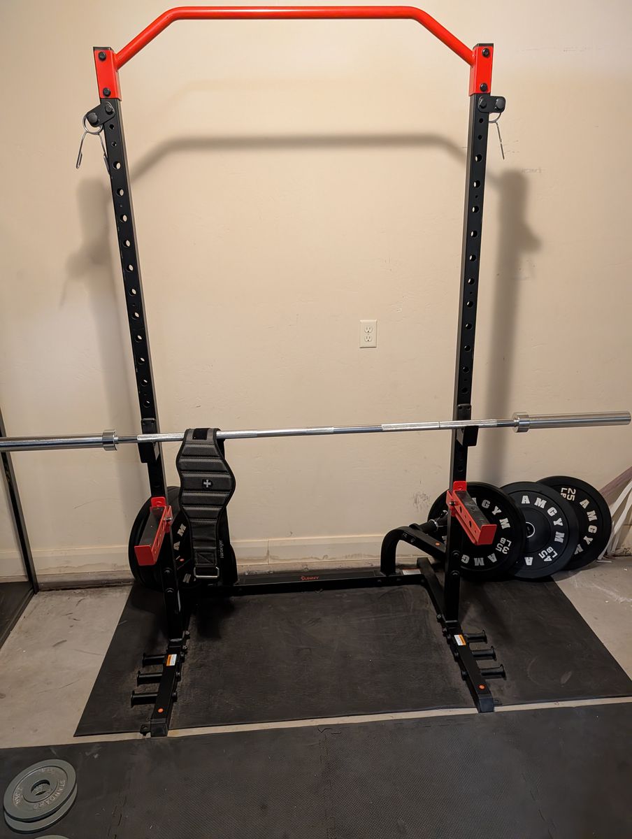 Complete Home Gym Setup – Rack, Bench, Barbell & 245 lb of Plates