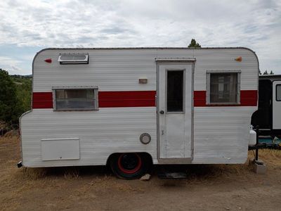 Vintage 1965 Travel Trailer - White & Red Stripe, Project Camper