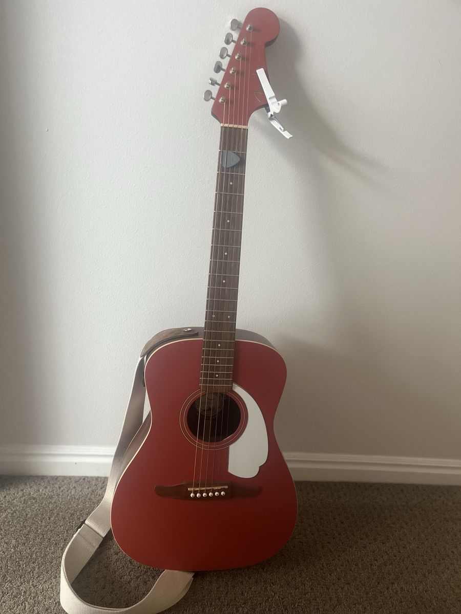 Fender Malibu Player Acoustic-Electric Guitar - Fiesta Red, Slim C-Neck, Fishman Electronics, w/ Strap & Capo