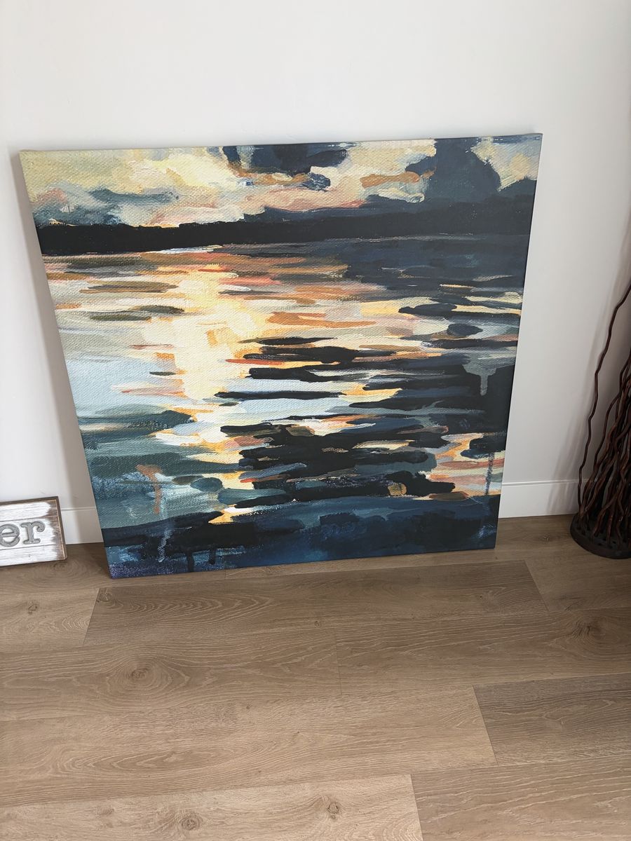 Abstract Sunset Lake Wrapped Canvas Wall Art Painting