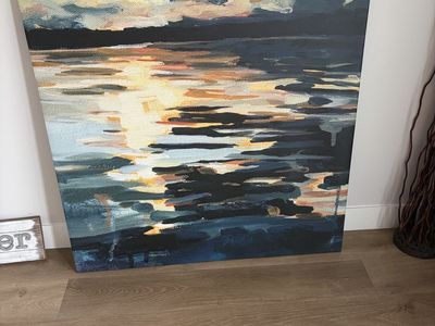 Abstract Sunset Lake Wrapped Canvas Wall Art Painting
