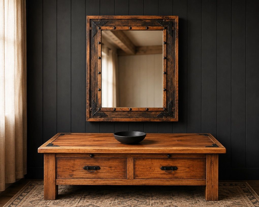 Rustic Coffee Table With Drawers And Mirror