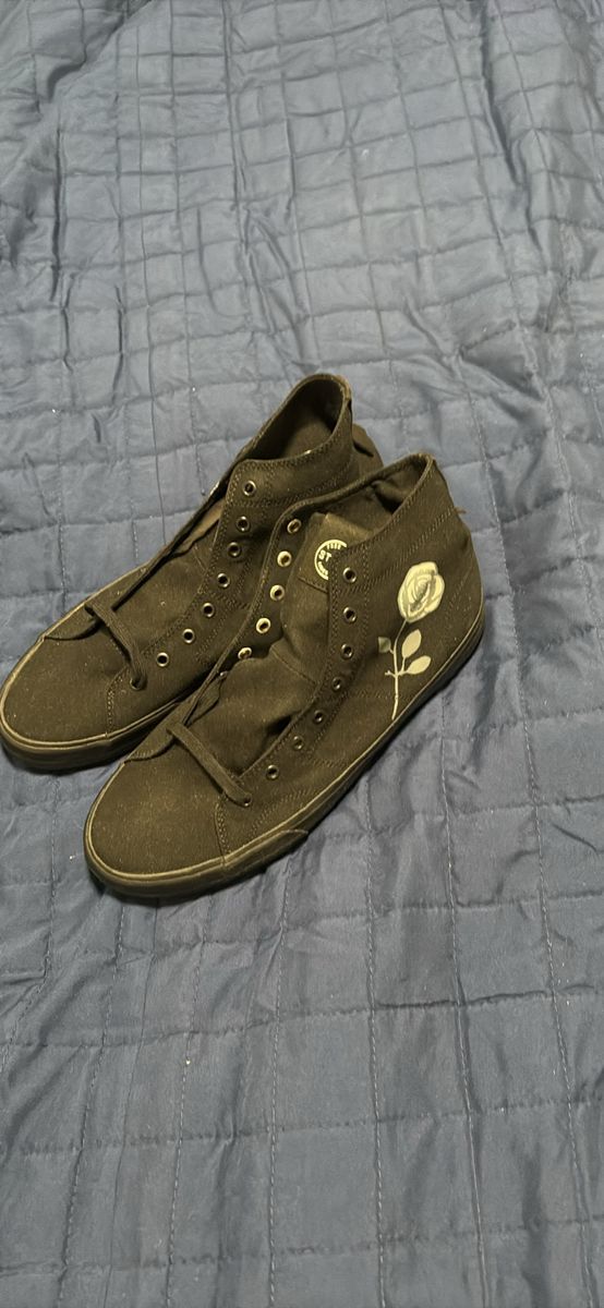 Black Canvas High-Top Sneakers with Rose Embroidery - Men’s Size 9.5