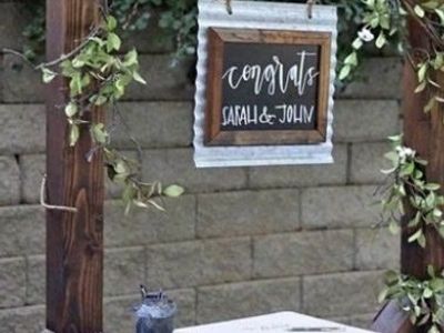 Rustic Dark Wood Banner & Sign Holder Stand with Two Chalkboards