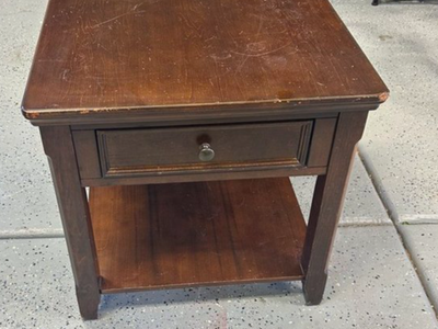 Solid Wood End Table with Drawer & Shelf – Great Condition – $75 OBO