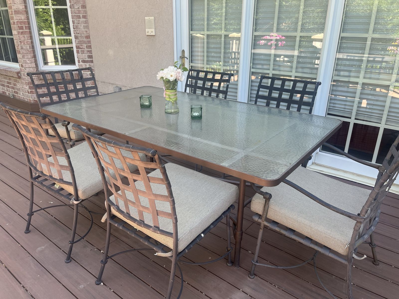 Glass top wrought iron table