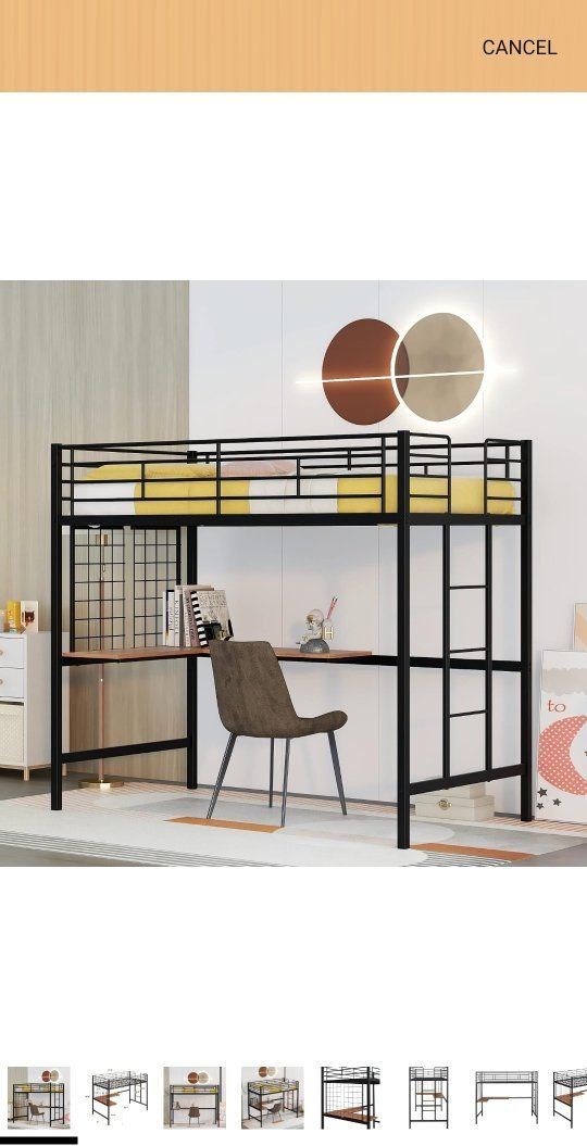 Black Metal Loft Bed with L-Shaped Desk Twin Size - Harper and Bright Designs