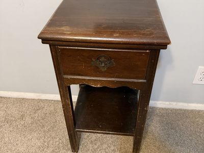 Vintage Dark Wood End Table / Nightstand with Drawer & Shelf - Small Side Accent Furniture