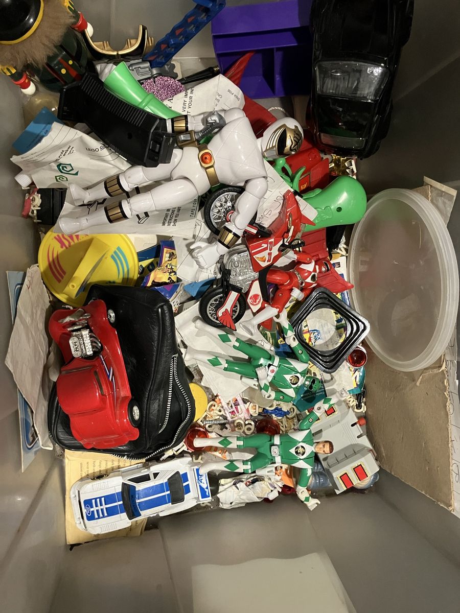 Box full of old power ranger toys