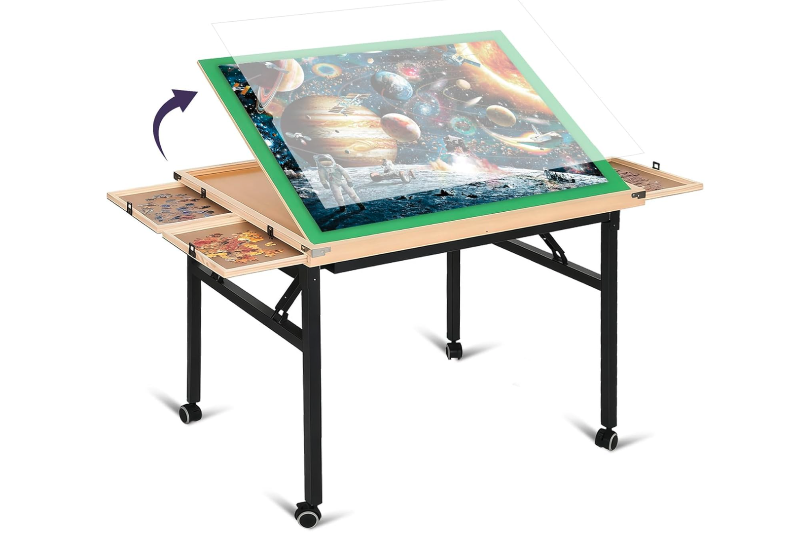 New in Box Foldable Puzzle Table with Drawers, 3-Angle, 33.74''*25'', Felt Surface for 1500Pcs,