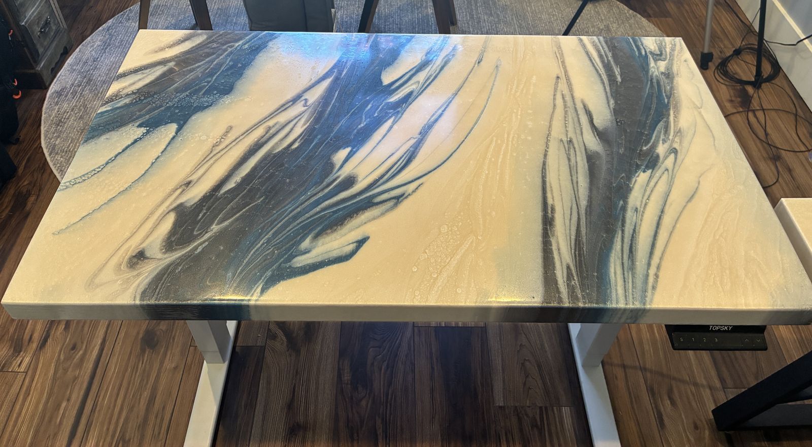 Adjustable Height Epoxy Top Desk with Treadmill Walker