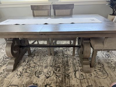 Rustic Wooden Extension Dining Table with 8 Upholstered Chairs
