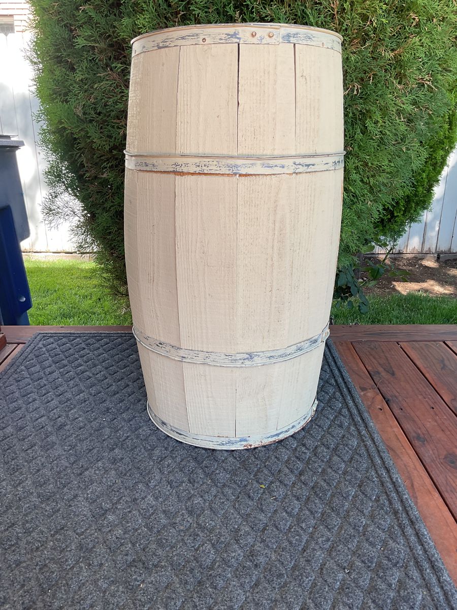 Pale Yellow Wood Barrel/ Metal Strap