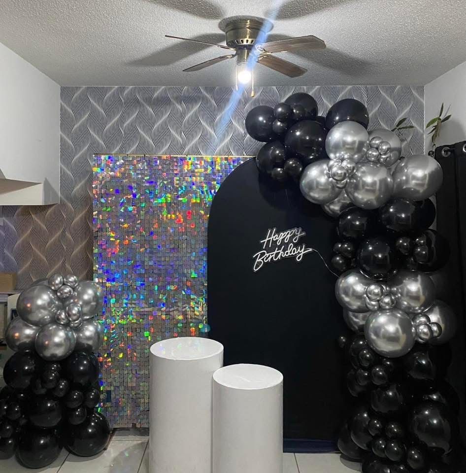 Upscale Black & Silver Event Decor- Birthday Setup