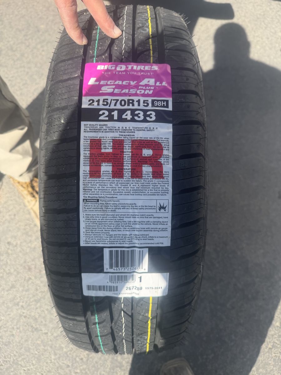 Big o legacy all terrain tire 215/70r15 new