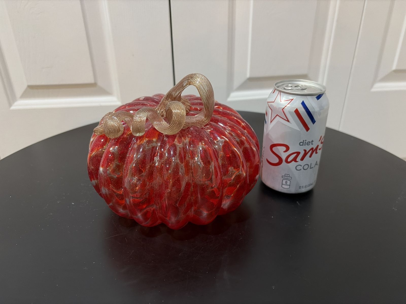Hand-Blown Glass Pumpkin Decoration - Red & Gold Swirl - Fall/Autumn Decor - 6" Wide
