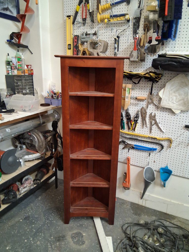 Wooden Corner Shelf Unit - Tall 5-Tier Display/Storage - Cherry Finish