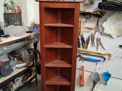 Wooden Corner Shelf Unit - Tall 5-Tier Display/Storage - Cherry Finish