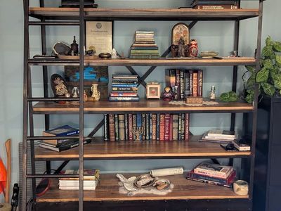Large Rustic Library Bookcase with Ladder and Drawers