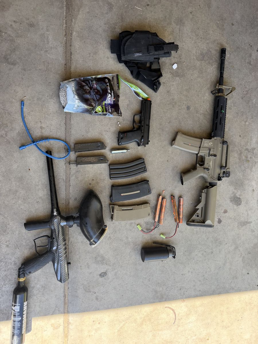 Airsoft & Paintball Gun Kit: Rifle, Pistol, Paintball Marker, Magazines, BBs, Holster