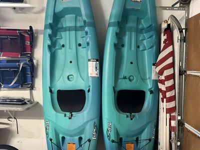 Lifetime 10’ kayaks 2 kayaks and set of racks.